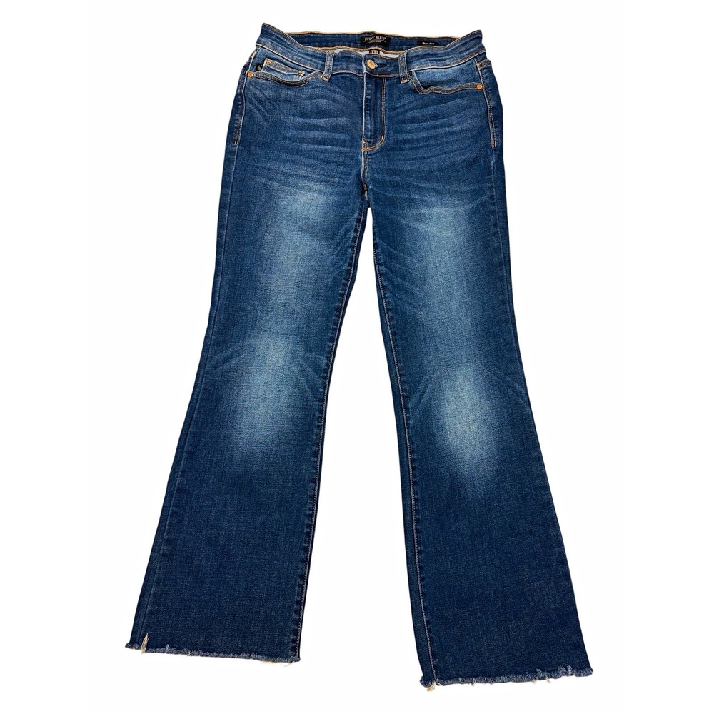 Judy Blue Womens 30 Bootcut Jeans Blue Medium Wash Stretch Mid Rise Raw hem